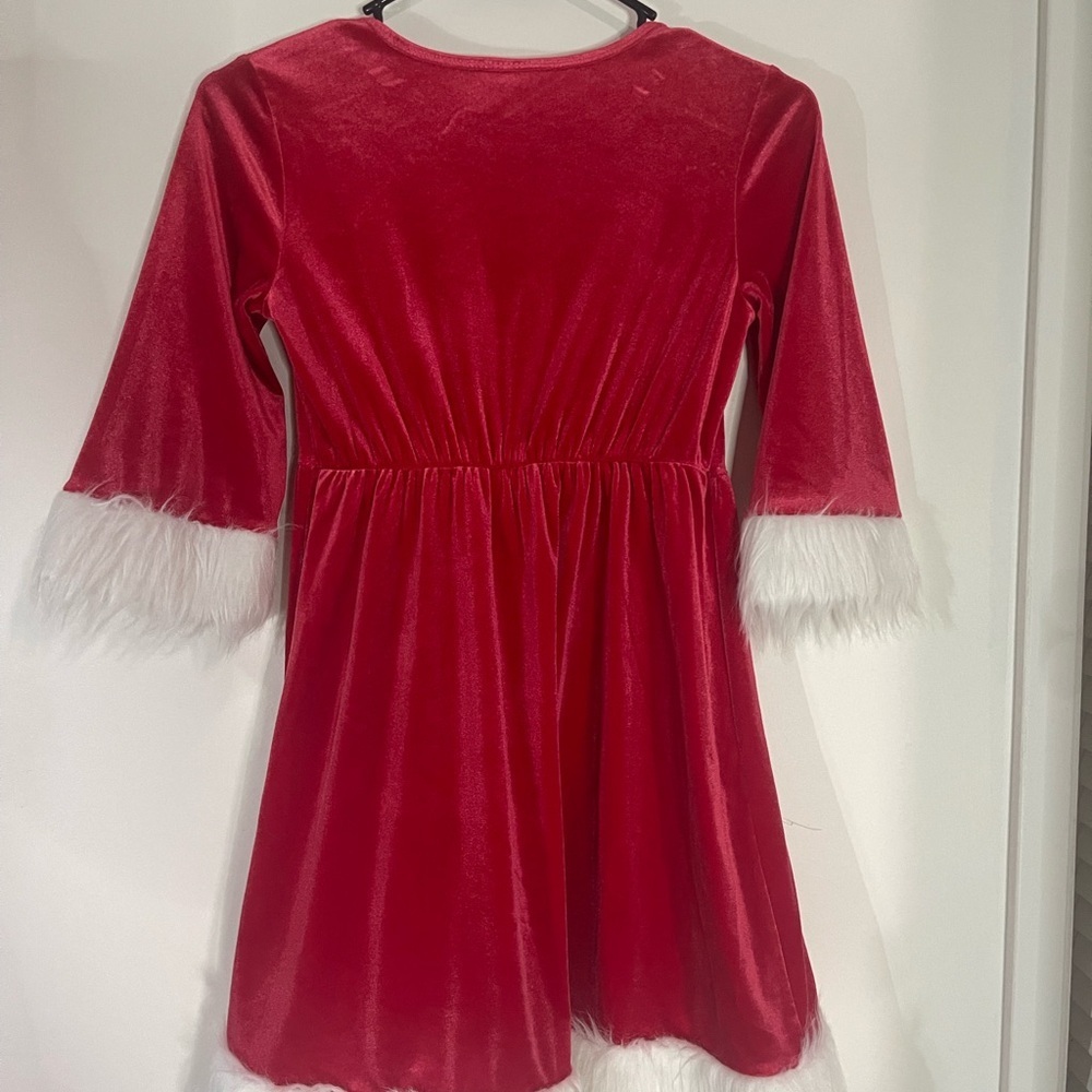 Holiday Time Red Velvet Kids Dress with White Trim - Picture 6 of 6